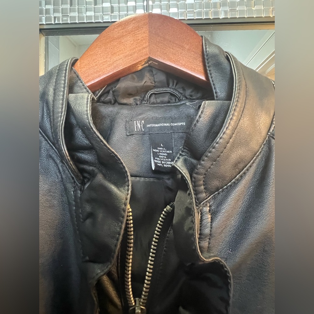 Inc Faux leather ruffled black jacket size large. - Picture 2 of 2
